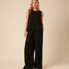 Black Linen-Blend Swing Top