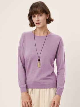 100% Extra-Fine Merino Wool Essential Crew Neck Knit Sweater BRIDGET - Lavender / XXL
