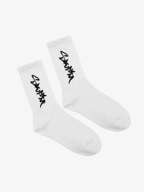 SUPM Unique Logo Letter Print Crew Socks - White / ONE SIZE