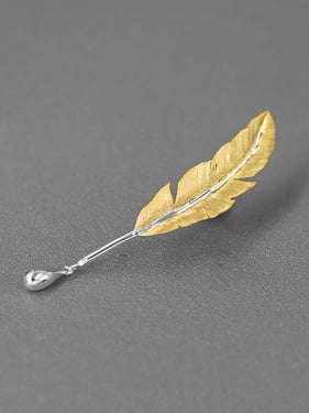 Silver-Plated Feather Brooch - Golden Lustre / One Size