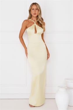 Diamond Elegance Satin Maxi Dress Yellow