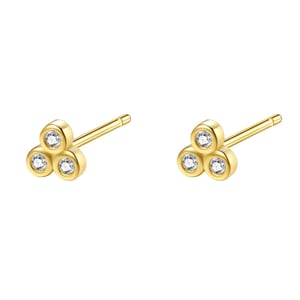 White Triad Stud Earrings Sterling Silver Gold