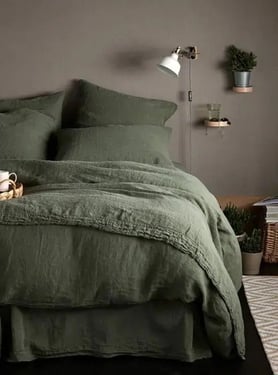 Olive Green 100% Linen Bed Set