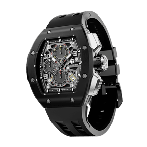TSAR BOMBA Men's Quartz Watch | Black | Atomic TB8214 | Stanless Steel Bezel | Luxury Sport Watch | 50M Waterproof Sapphire Glass FKM Rubber Strap