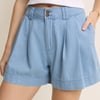 Light Blue Pleated High Waisted Shorts