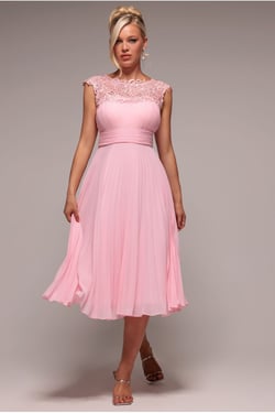 Goddiva Crochet & Pleated Top Midi Dress - Blush Pink