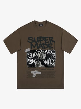 Streetwear Graffiti Character Collage Graphic T-Shirt - Brown / XXL