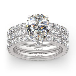 Jeulia 3PC Pear Cut Sterling Silver Eternity Ring Set