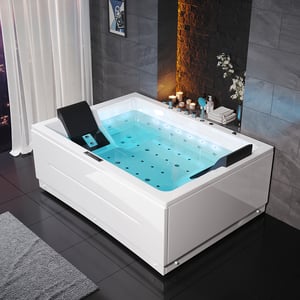 71" Double Acrylic Jacuzzi Bathtub Jetted with Temperature Control & LED Whirlpool Heated Corner Tub