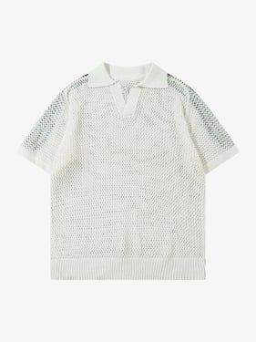 Knitted Short Sleeve Polo Sweater - Apricot / L