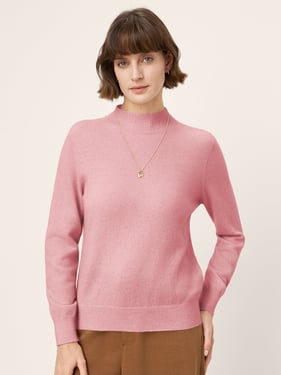 100% Mongolian Cashmere Seamless Wide Ribbed Edge Sweater MONA - Pastel Pink / XXL