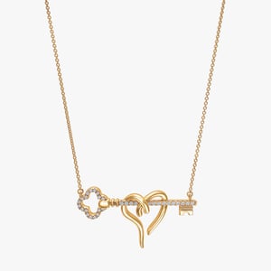 Clover Heart & Key Necklace - 0.20 CT