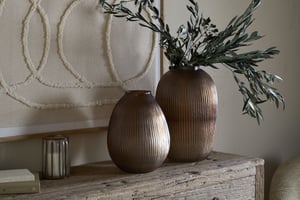 nkuku Linsy Ribbed Glass Vase | Vases & Planters | Small | Smoke Brown