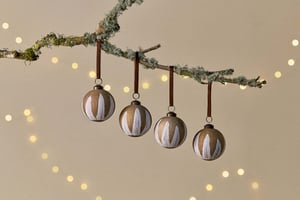 nkuku Nori Baubles Set Of 4 | Christmas Decorations | Gold/Cream