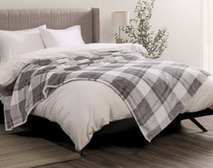 QE Home Plaid Cashmere Touch Fleece Blanket in Slate, Geometric, Grey, King