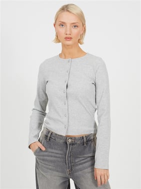 Brave Soul Ribbed Button Cardigan - Grey Marl - XS