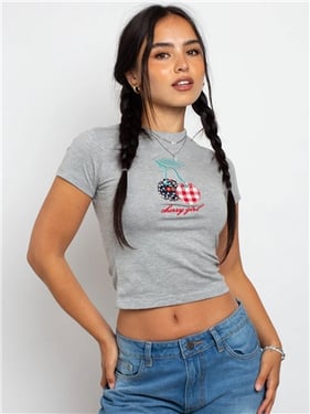 Daisy Street Cherry Baby Tee - Grey - 14