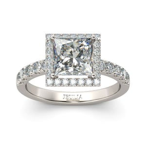 Jeulia Classic Halo Princess Cut Sterling Silver Ring