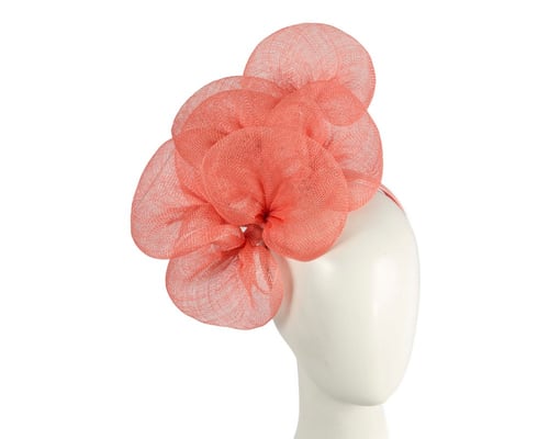 Large coral sinamay flower fascinator by Max Alexander