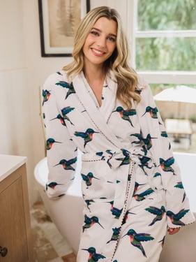 Womens Towelling Dressing Gown Robe White Hummingbird - L / 14-16 / White