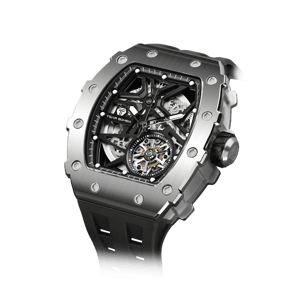 TSAR BOMBA Men's Automatic Watch | Silver Black | Elemental TB8209A | 10ATM Waterproof | Japanese Mechanical Skeleton Movement | 316L Stainless Steel Tonneau Luxury Sport Watch