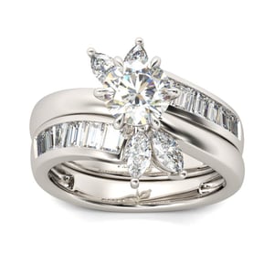 Jeulia Floral Round Cut Sterling Silver Ring Set