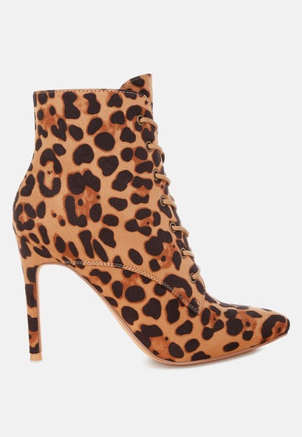 Nesta Leopard Stiletto Heel Lace Up Boots