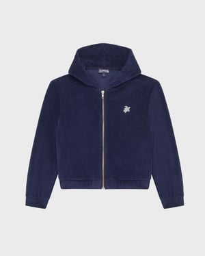Vilebrequin - Kids Velvet Full Zip Sweatshirt Embroidered Turtle - Sweater - Glice - Blue - Size 14
