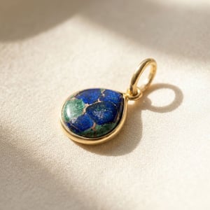 18ct Gold Vermeil Round Azurite & Malachite Bezel Pendant