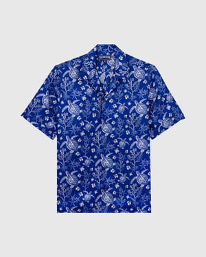 Vilebrequin - Men Silk Bowling Shirt X-ray Turtles - Shirt - Charli - Blue - Size XL