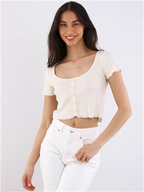 Brave Soul Kelly Cropped Top - Cream - XS