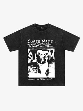 Vintage Washed Punk Graphic Print T-Shirt - Washed Black / 2XL