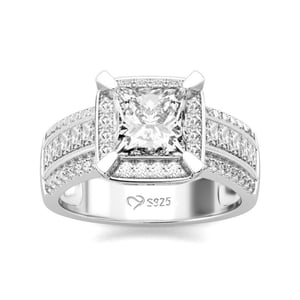 Jeulia Halo Princess Cut Sterling Silver Ring