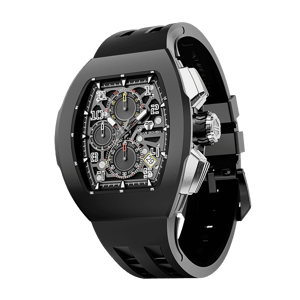 TSAR BOMBA Men's Quartz Watch | Black | Atomic TB8214 | Fluororubber Bezel | Luxury Sport Watch | 50M Waterproof Sapphire Glass FKM Rubber Strap