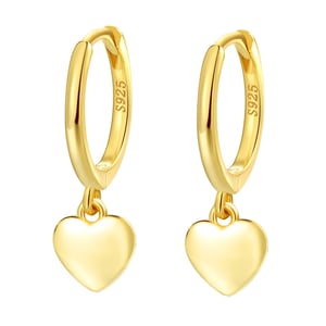 Love Heart Huggie Earrings Sterling Silver Gold