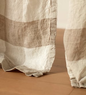 Natural Gracie Gingham 100% Linen Loop Top Curtain (Single)