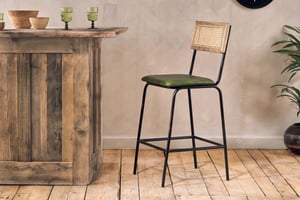 nkuku Iswa Leather & Cane Counter Dining Chair | Seating | One Size | Rich Green