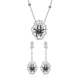 Jeulia "Web of Death" Spider Web Two Tone Sterling Silver Jewelry Set