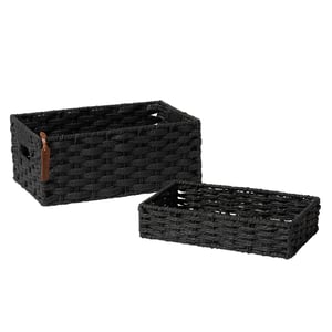 Lily - Maison Ebony Black Hand-woven Paper Rope Rectangular Storage Basket Set 2