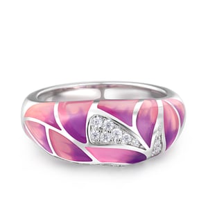 Jeulia "Like  the Wind" Leaf Enamel Sterling Silver Women's Band