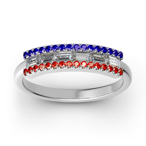 Jeulia Blue-White-Red Stackable Wedding Band Sterling Silver