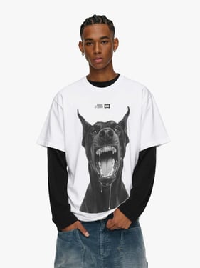 Snarling Doberman Graphic T-Shirt - White / 2XL