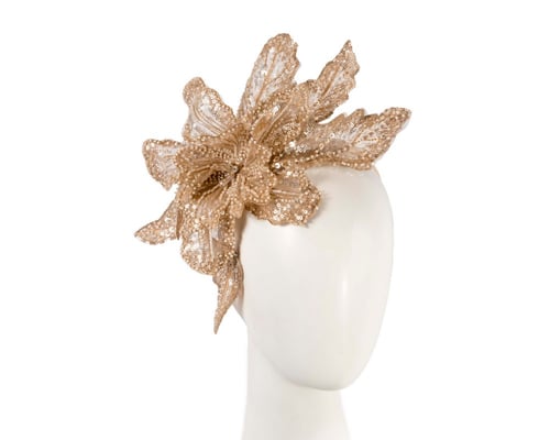Shiny Champagne lace fascinator by Fillies Collection