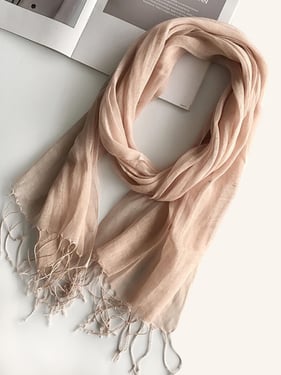 100% Linen Lightweight Solid Color Scarf BIANCA - Nude Beige / One-Size