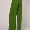 Green Linen-Blend Low Waisted Straight Leg Trousers