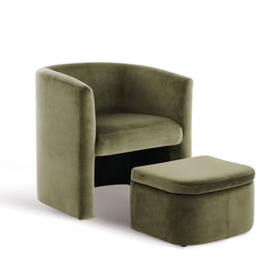 COLAMY NUIA Accent Barrel Chair with Storage Ottoman Set - Green