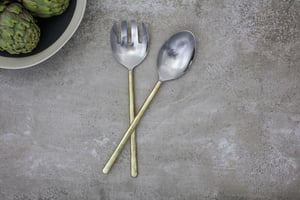 nkuku Sirkali Salad Server Set Set Of 2 | Serveware | Brushed Gold