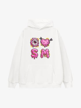 Street Dripping Letter Eyeball Graffiti Hoodie - White / XXL