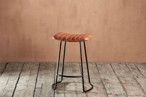 nkuku Narwana Ribbed Leather Stool | Seating | Black & Brown | Aged Leather & Iron