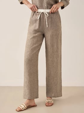 100% Linen Elastic Waist Straight-Leg Trousers JOURDAN - Mushroom / XXXL